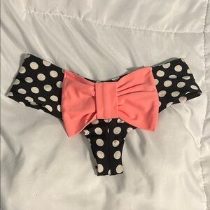 Lolli Black Polka Dot Bikini Bottom with Coral Bow
